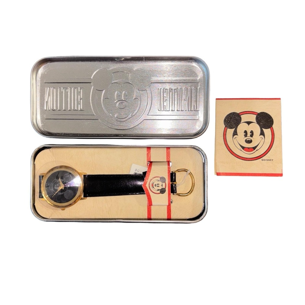 Vintage 90s Mickey Mouse Watch Collector Edition Disney Parks Gold Tone Black - Picture 2 of 6